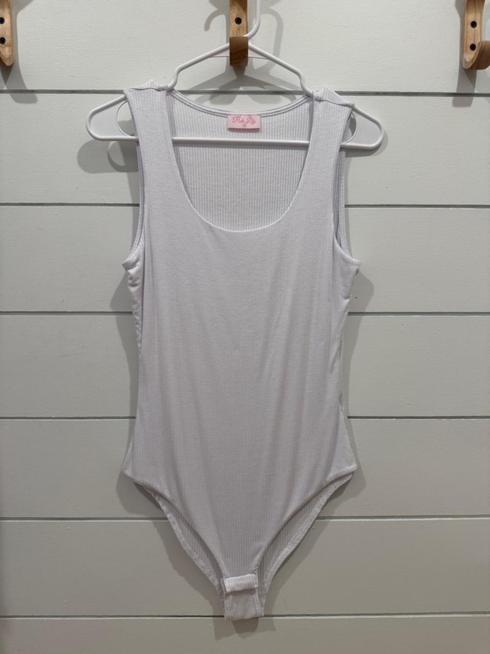 Pink Lily White Ribbed Scoop Neck Bodysuit